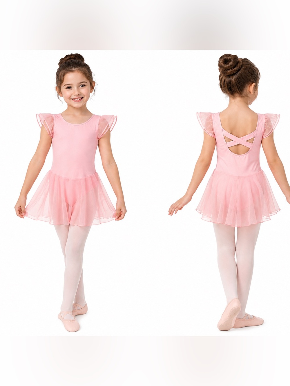 NWOT Children's Pink Ballet Tutu Leotard with Crisscross Back, L 8-10 yrs old